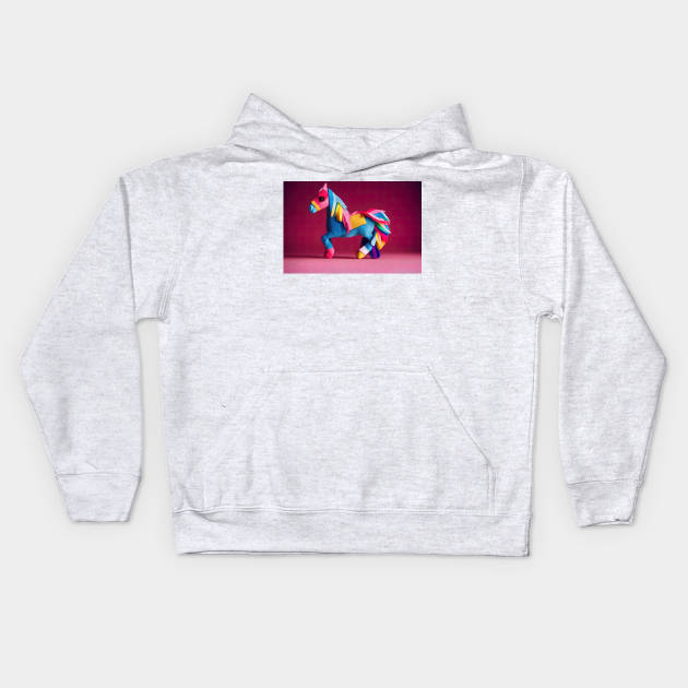 Colorful pony , origami horse design Kids Hoodie by DyeruArt